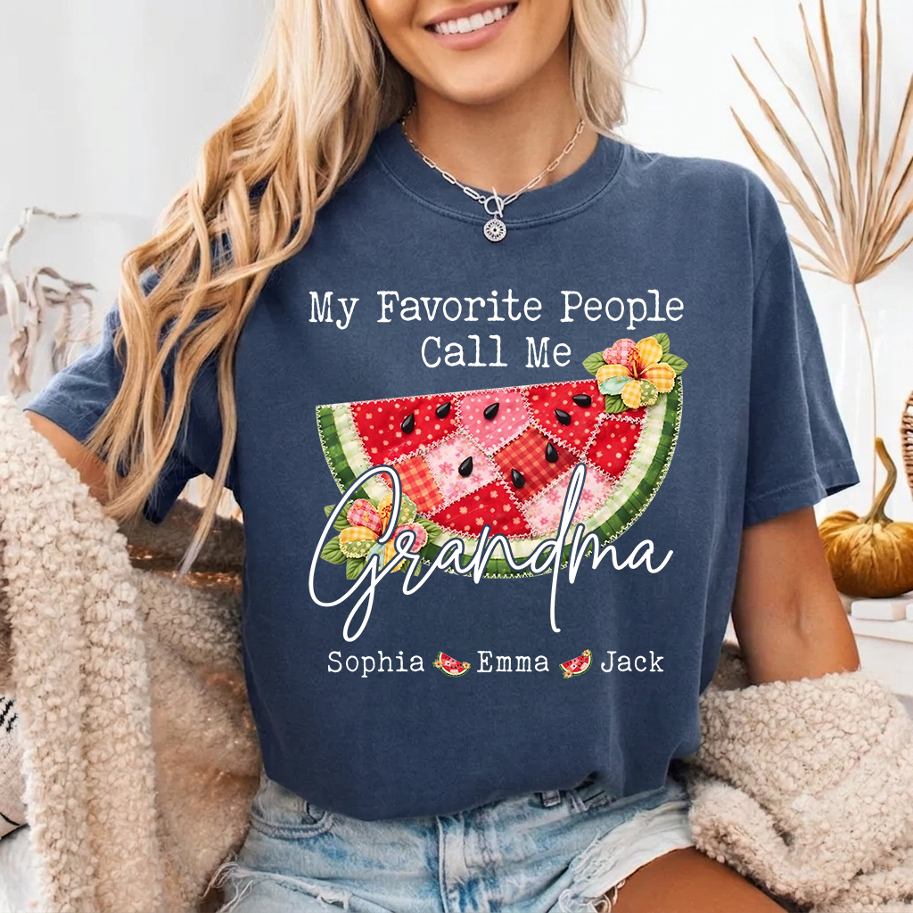 Comfort Colors® Custom Grandma Watermelon Shirt, Personalized Grandkids Names Shirt, Cute Summer Family Gift for Grandma Nana Mimi Gigi