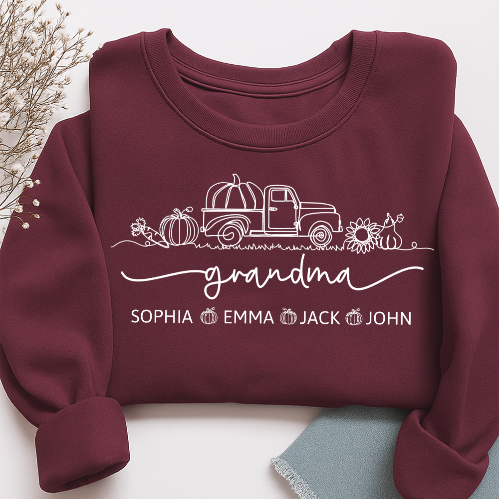Grandma Truck Pumpkin And Grandkids Fall Sweatshirt
