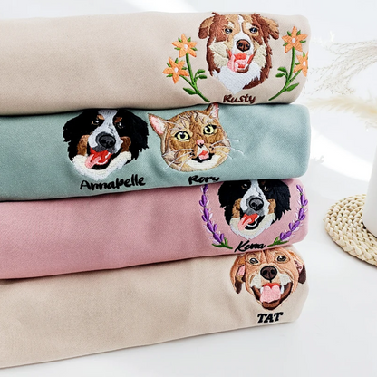 Custom Dog Portrait Embroidered Sweatshirt, Personalized Pet Face and Pet name Sweatshirt