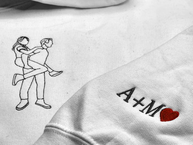 Custom Embroidered Portrait Sweatshirt From Your Photo, Embroidered Picture Sweatshirt, Cute Matching Couple Sweatshirt, Anniversary Gift