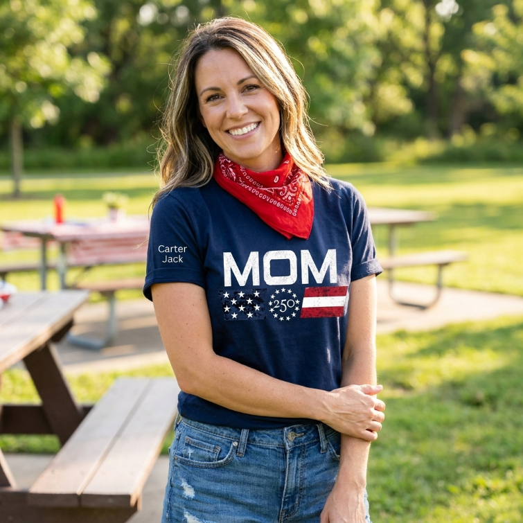 Personalized Mom America's 250th Anniversary Shirt, Custom Kids Names Sleeve Tee, Patriotic USA 1776-2026 Independence Day Gift