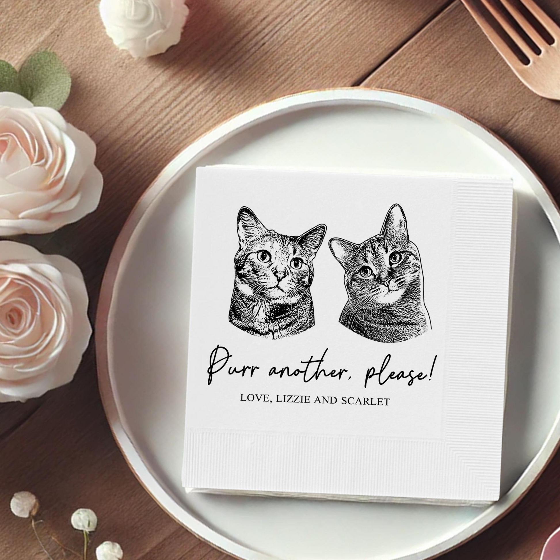 Personalized Cat Cocktail Napkins – Custom Pet Portrait Wedding & Party Decor