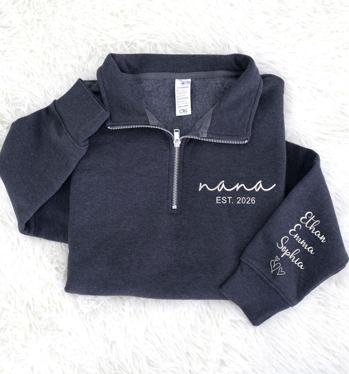 Custom Nana Sweatshirt, Personalized Nana EST Embroidered Quarter Zip Sweater