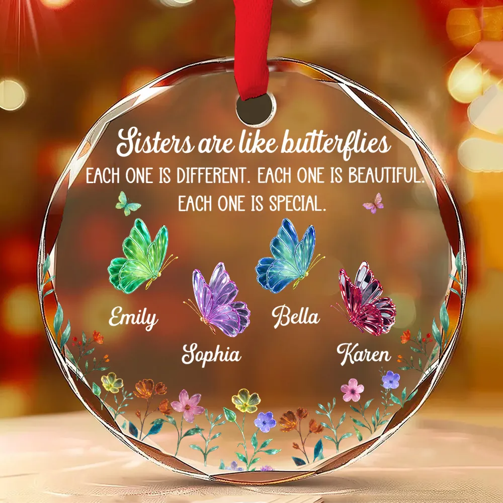 Festive Sister Love - Personalized Custom Glass Ornament Round Glass Ornament