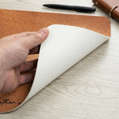 Custom Photo Pencil Sketch Family Portrait Best Grandpa Dad Ever - Personalized Leather Desk Mat