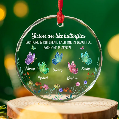 Festive Sister Love - Personalized Custom Glass Ornament Round Glass Ornament