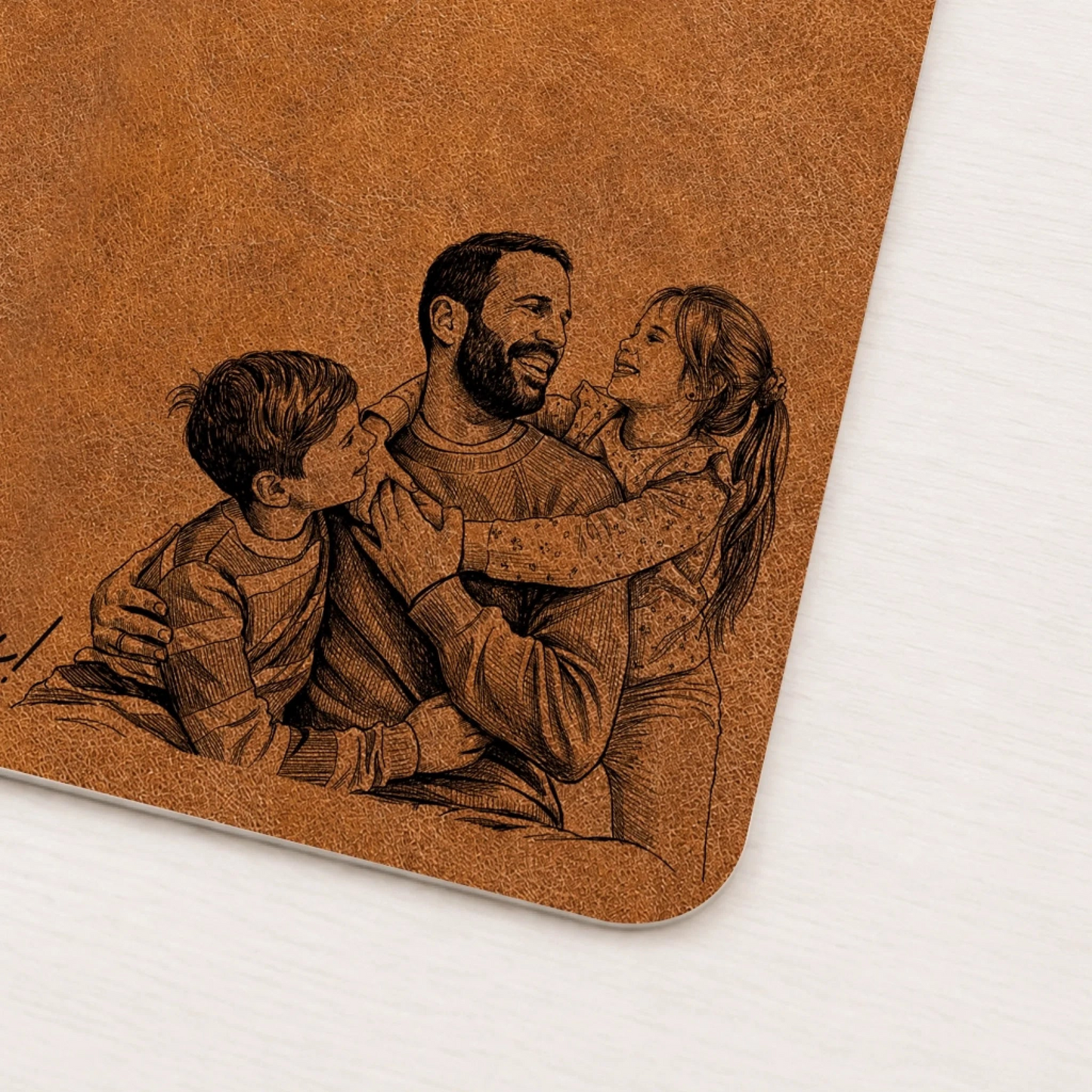 Custom Photo Pencil Sketch Family Portrait Best Grandpa Dad Ever - Personalized Leather Desk Mat