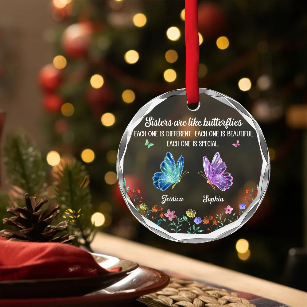 Festive Sister Love - Personalized Custom Glass Ornament Round Glass Ornament