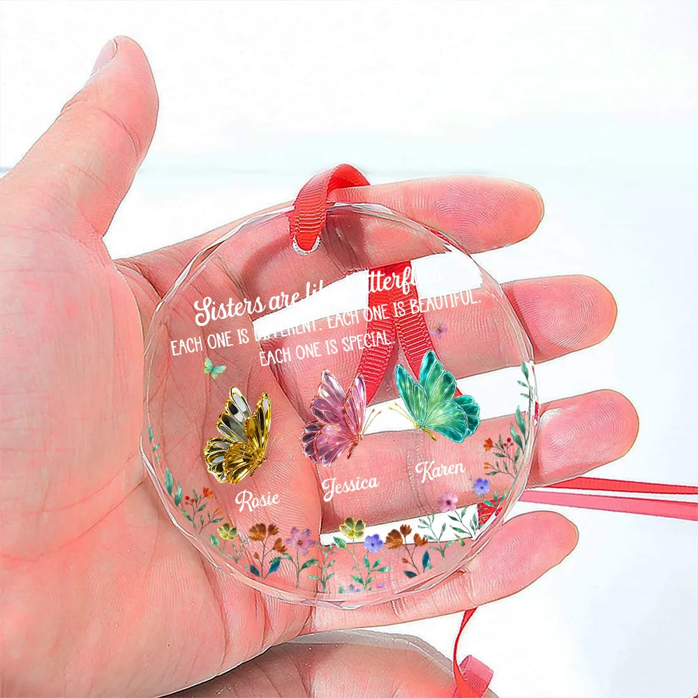 Festive Sister Love - Personalized Custom Glass Ornament Round Glass Ornament