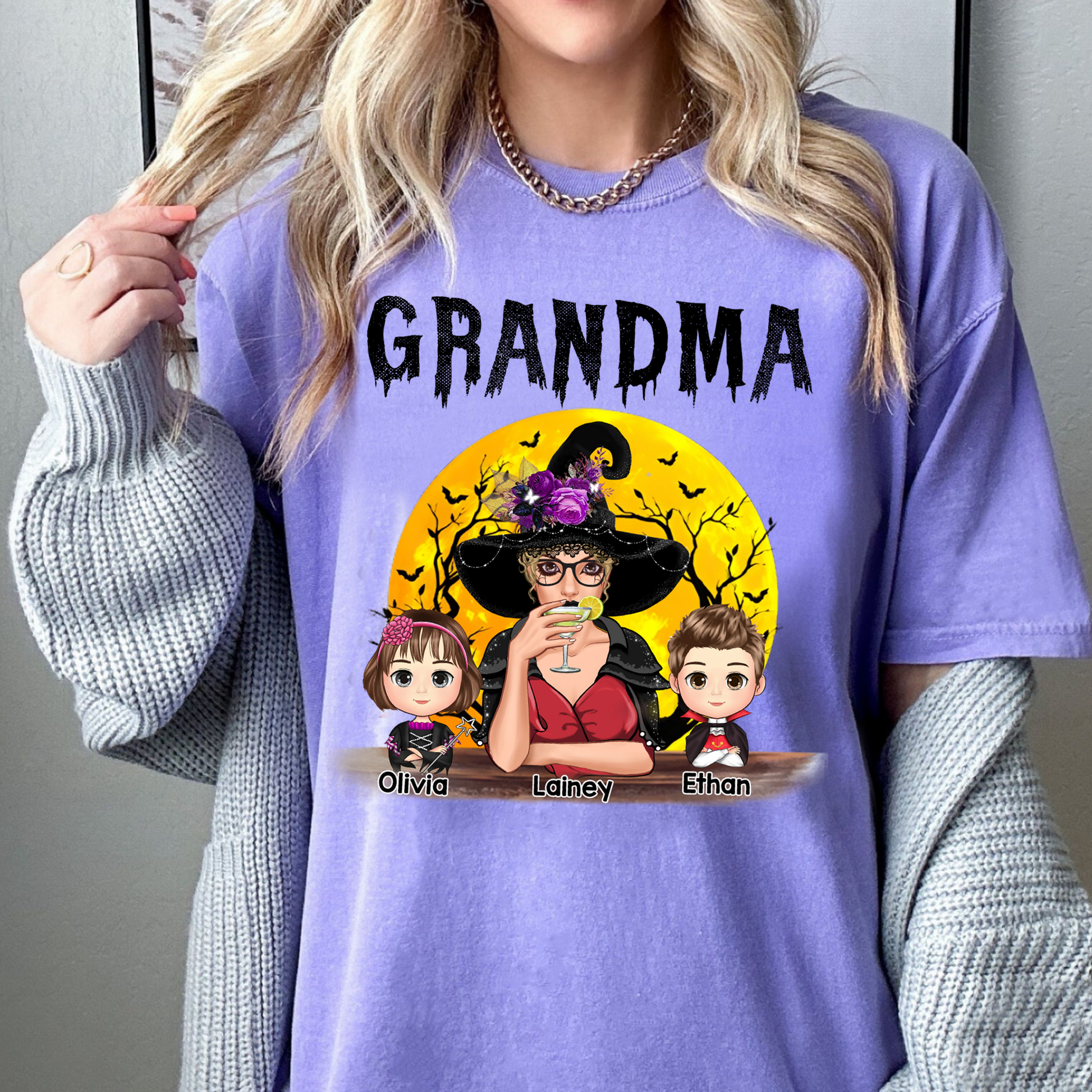 Comfort Colors® Custom Grandma With Grandkids Halloween Art TH