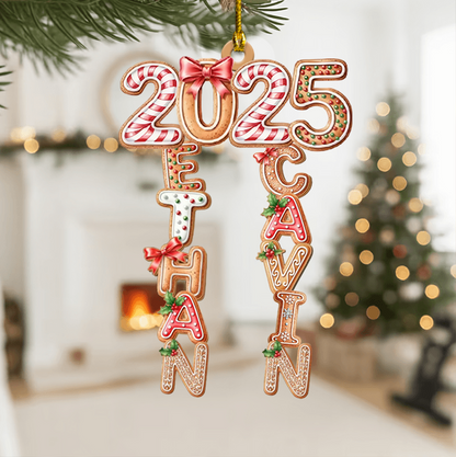 Personalized Gingerbread Family Name Ornament 2025 – Custom Hanging Christmas Tree Decoration with Kids’ Names, Holiday Keepsake Gift Ornament