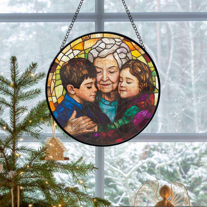 Personalized Grandma, Grandkids Portrait Faux Stained Glass, Grandma Portrait From Photo Window Hanging, Christmas Gift For Grandma