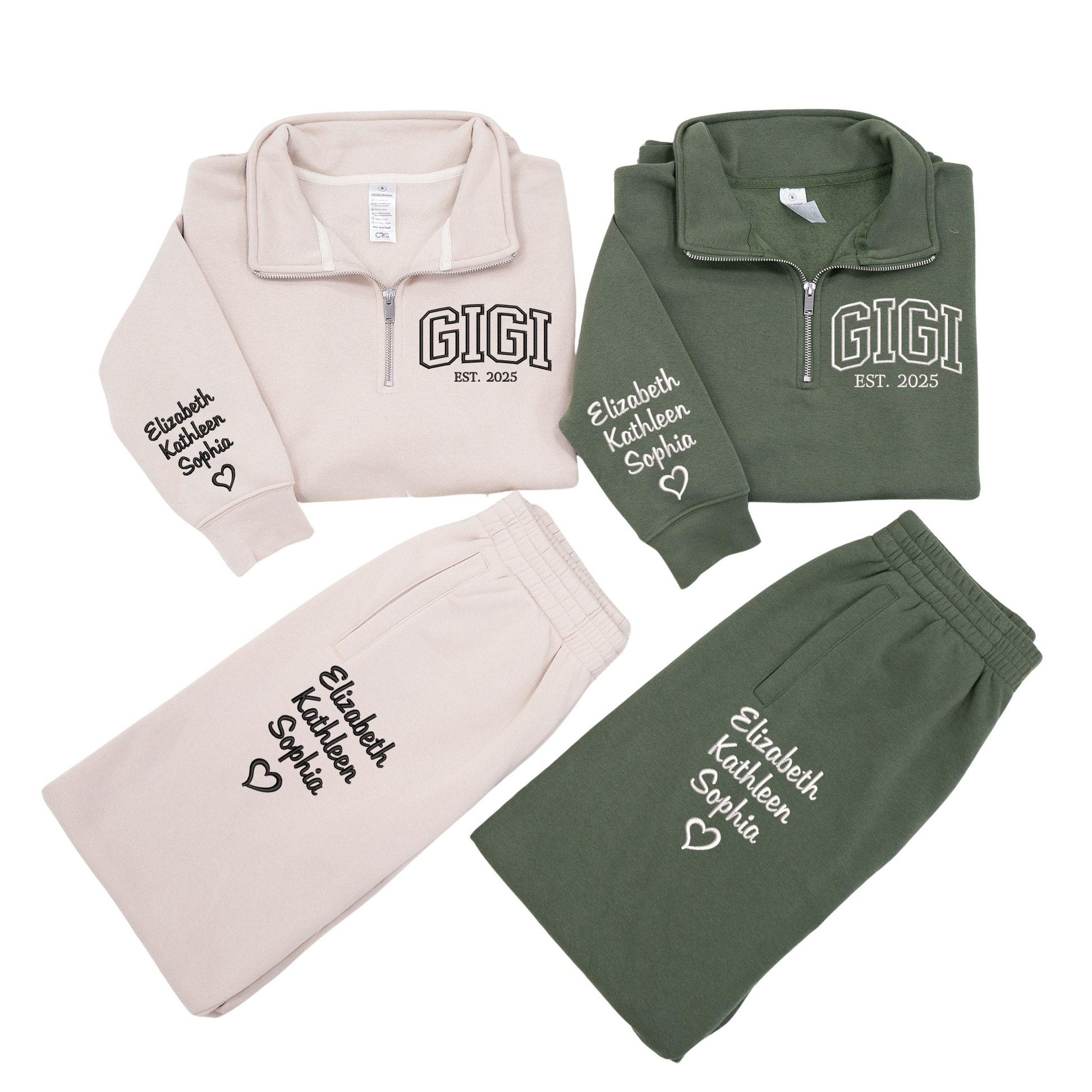 Personalized Gigi Est Embroidered Set – Custom Family Name Sweatshirt and Sweatpants Embroidery Outfit – Parents Gift for Christmas, Anniversary