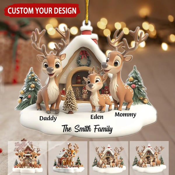 Personalized Reindeer Family Ornament – Custom Christmas Keepsake, Unique Gift for Mom, Dad & Children Ornament