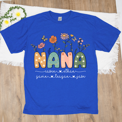 Personalized Floral Nana Shirt, Custom Grandma With Grandkids Mothers Day Gift T-Shirt