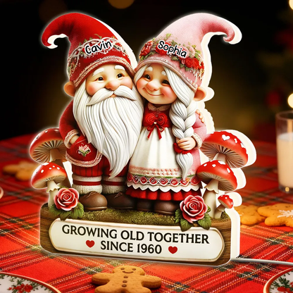 Custom Gnome Couple Growing Old Together 3D Effect, Personalized Light Box Valentine Gift for Couple Light Box