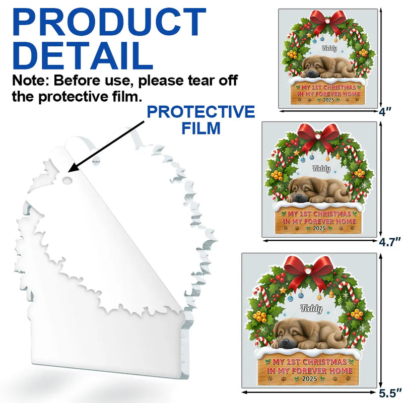 Personalized Dog’s 1st Christmas Ornament – Custom Acrylic Pet Decoration, Forever Home Gift for Dog Lovers Ornament