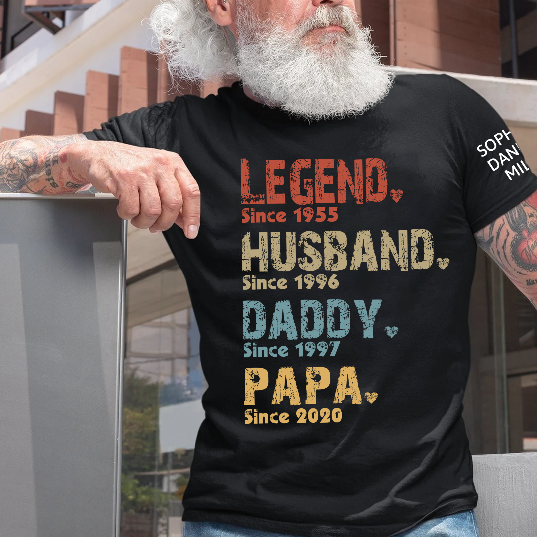 Legend Papa Custom Papa Grandpa Dad And Grandkis T-Shirt