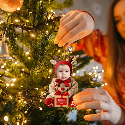 Personalized Baby Reindeer Ornament 2025 – Custom Face First Christmas Ornament, Adorable Holiday Keepsake for Newborns