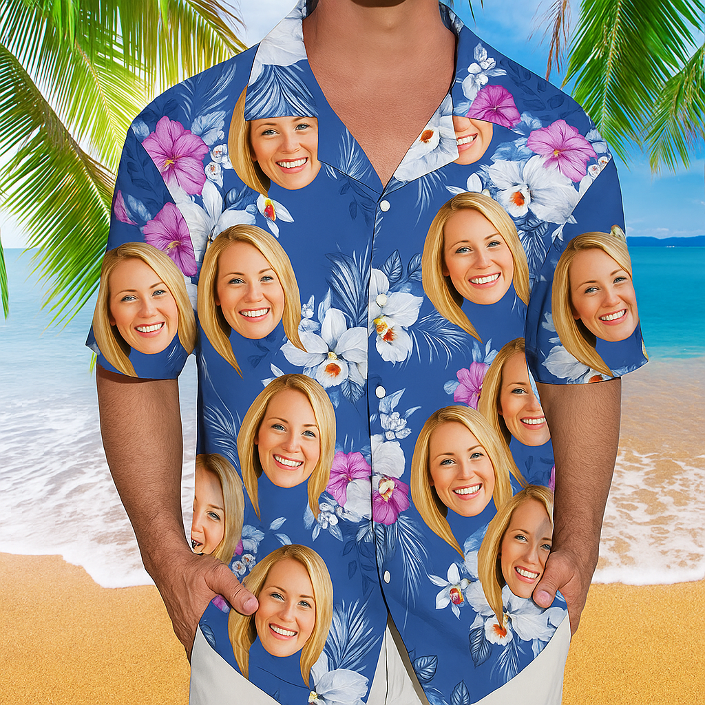 Custom Hawaiian Shirt With Face Baby, Dog Cat Face Tropical Pattern