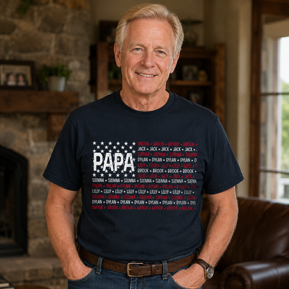 Custom Papa American Flag Shirt, Personalized Grandpa 250th Anniversary Tee, 1776-2026 Patriotic Family Shirt with Grandkids Names