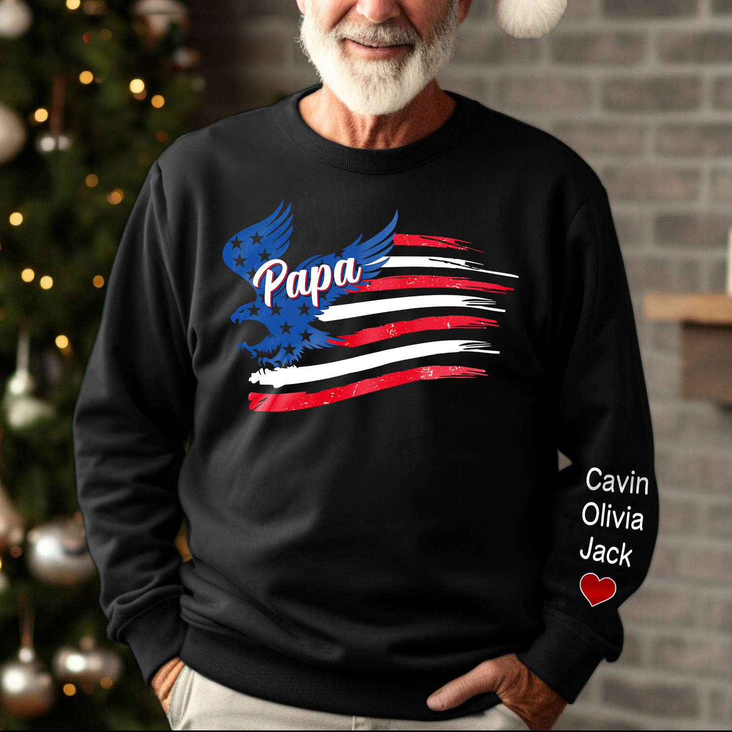 Personalized Papa American Flag, Custom Papa And Kids Sweatshirt