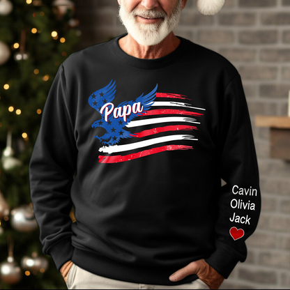 Personalized Papa American Flag, Custom Papa And Kids Sweatshirt