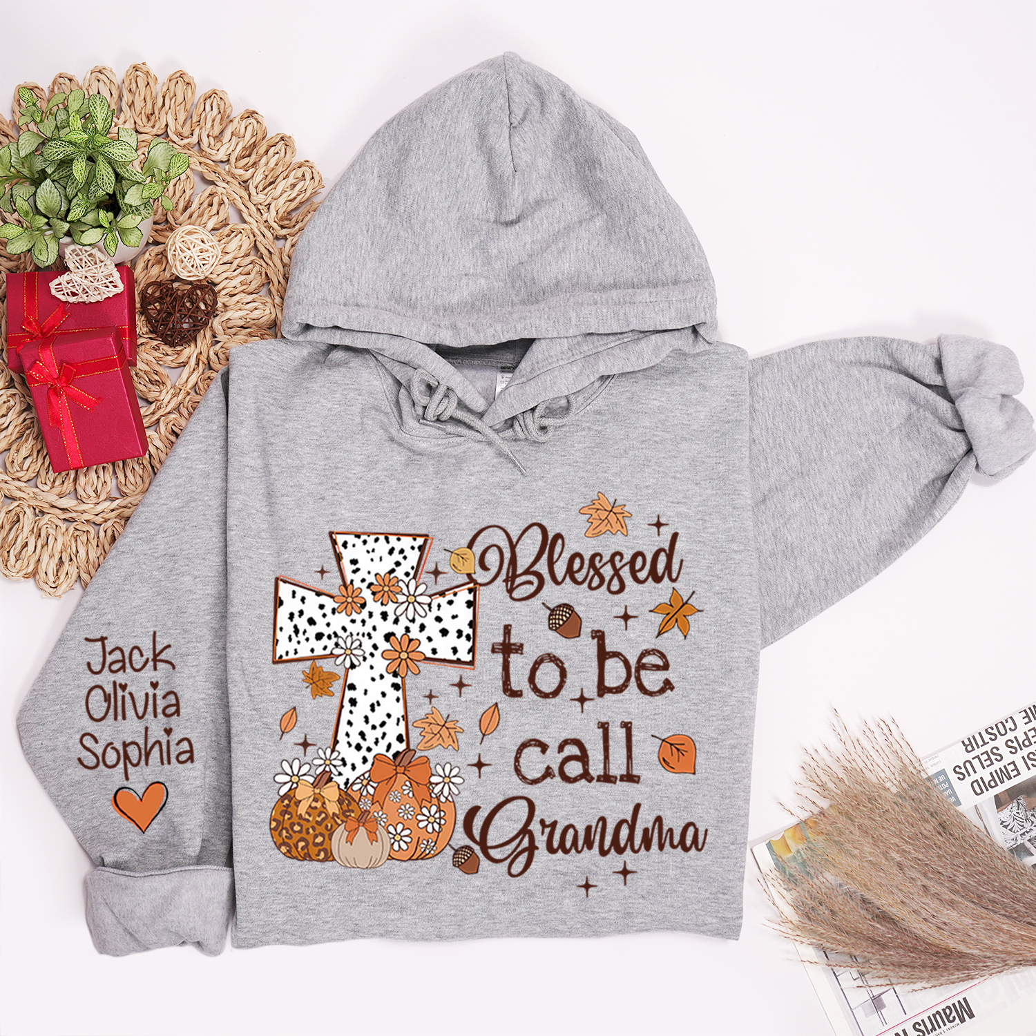 Personalized Grandma Fall Sweatshirt – Blessed to Be Called Grandma with Custom Grandkids’ Names – Grandparents Day Gift