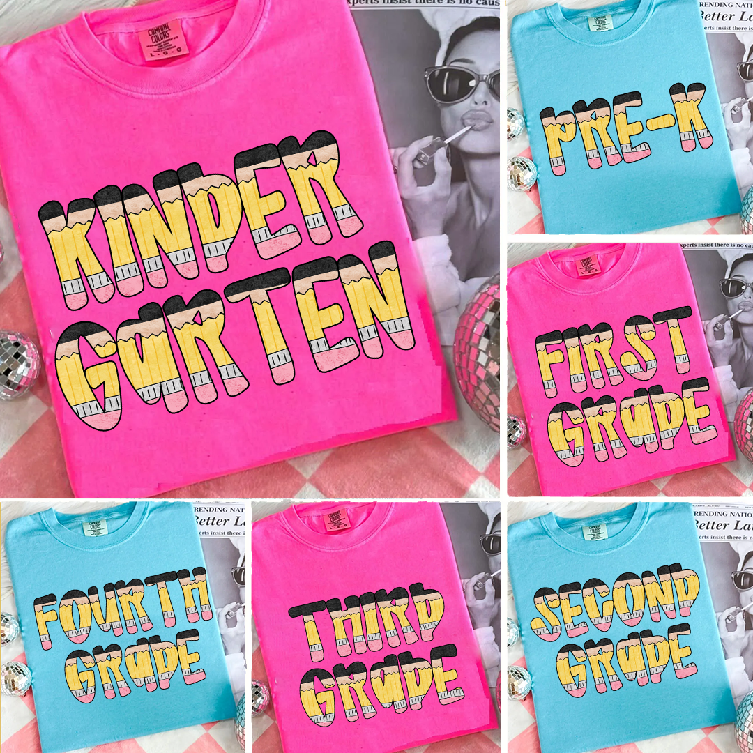Teacher Grade Level – Fun Pencil Letter Tee for Back to School