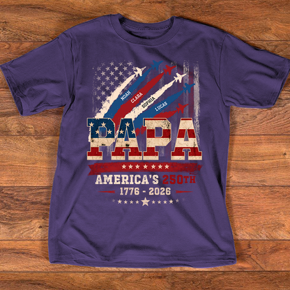 Personalized Papa America’s 250th Anniversary Shirt, Custom Kids Names Patriotic Flag Design, Fathers Day Shirt for Papa, 250 Years of Freedom Family Gift
