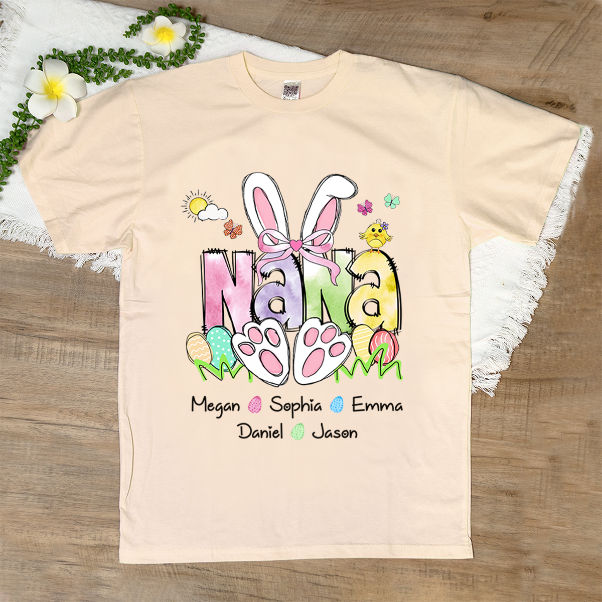 Custom Easter Grandma Shirt, Gift For Grandma, Grandma Easter Shirt With Grandkids Names T-Shirt