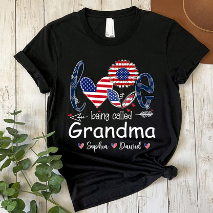 Custom Love Being Grandma USA Shirt, Personalized Nickname And Grandkids