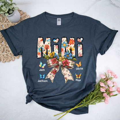 Personalized Mimi Flower Bow Butterfly With Grandkids Mother's Day TH T-Shirt