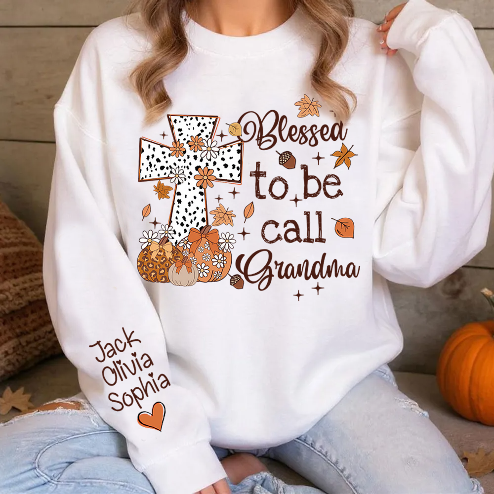 Personalized Grandma Fall Sweatshirt – Blessed to Be Called Grandma with Custom Grandkids’ Names – Grandparents Day Gift