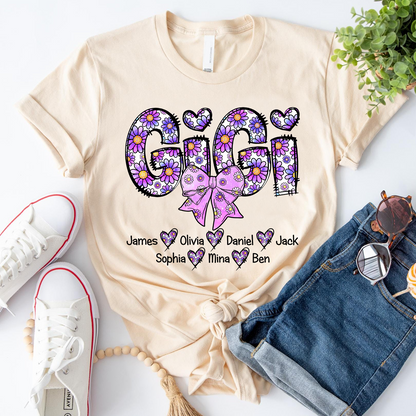 Personalized Gigi Purple Daisy Color With Grandkids Mother's Day TH T-Shirt