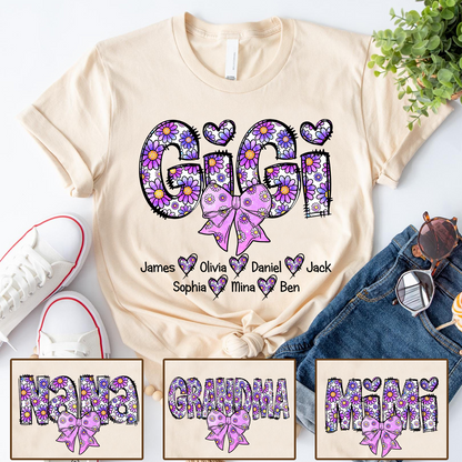 Personalized Gigi Purple Daisy Color With Grandkids Mother's Day TH T-Shirt