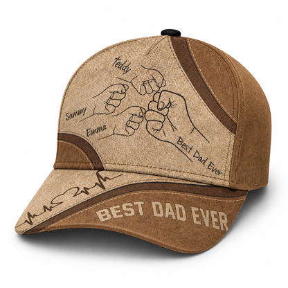 Personalized Best Dad Ever Hat – Custom Fist Bump Design with Kids' Names, Perfect Father’s Day Gift
