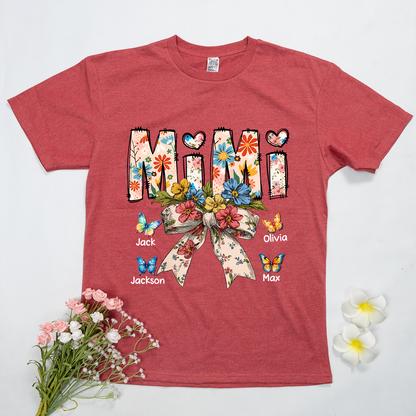 Personalized Mimi Flower Bow Butterfly With Grandkids Mother's Day TH T-Shirt