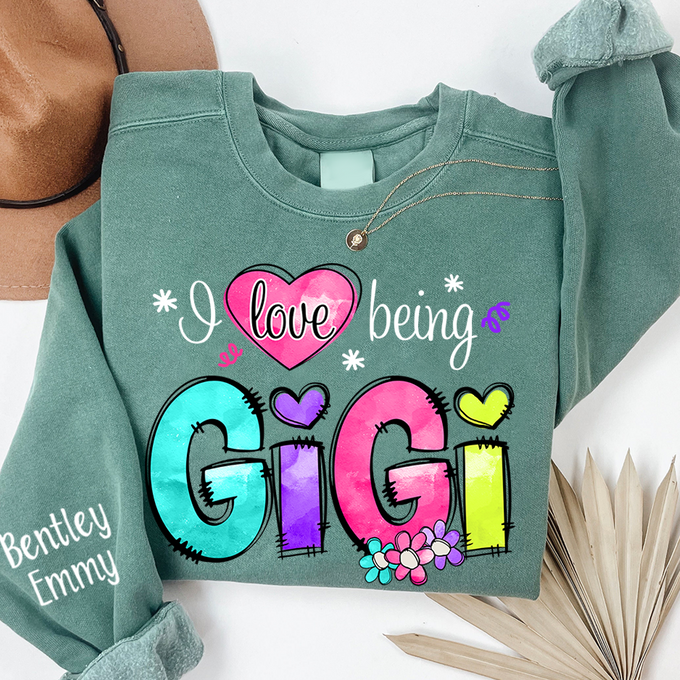 Personalized I Love Being Gigi Shirt, Custom Nickname and Grandkids' Names T-Shirt