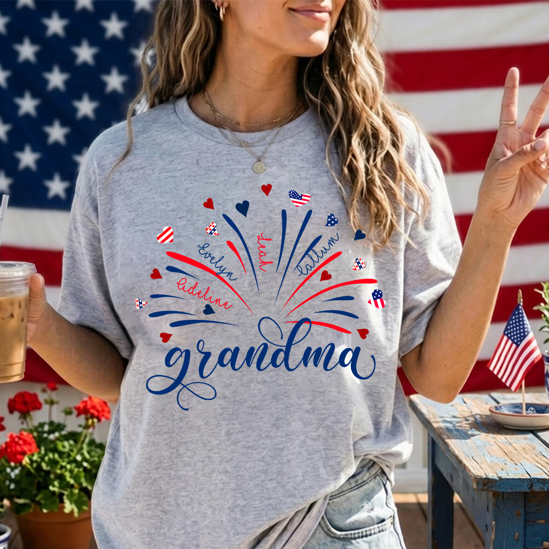Firework America Flag Grandma And Kids