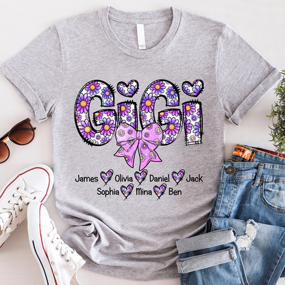 Personalized Gigi Purple Daisy Color With Grandkids Mother's Day TH T-Shirt