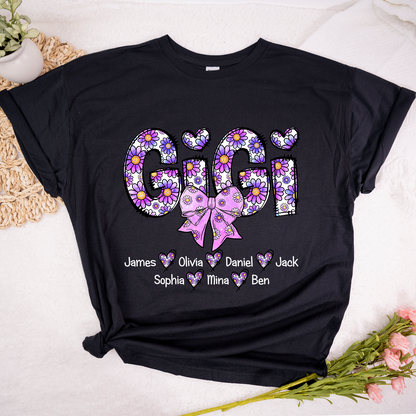 Personalized Gigi Purple Daisy Color With Grandkids Mother's Day TH T-Shirt
