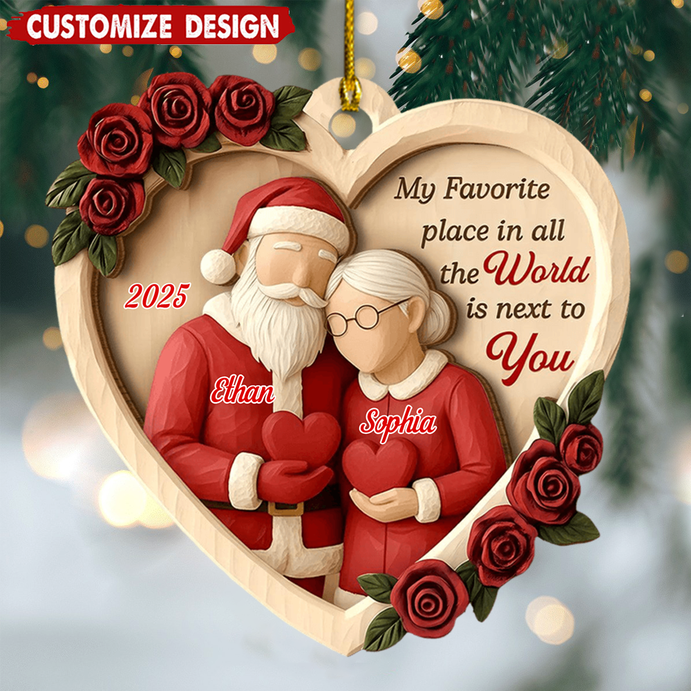 Personalized Couple Ornament 2025, Santa And Mrs Claus Acrylic Decoration, My Favorite Place Is Next To You Christmas Keepsake Gift For Couples Ornament