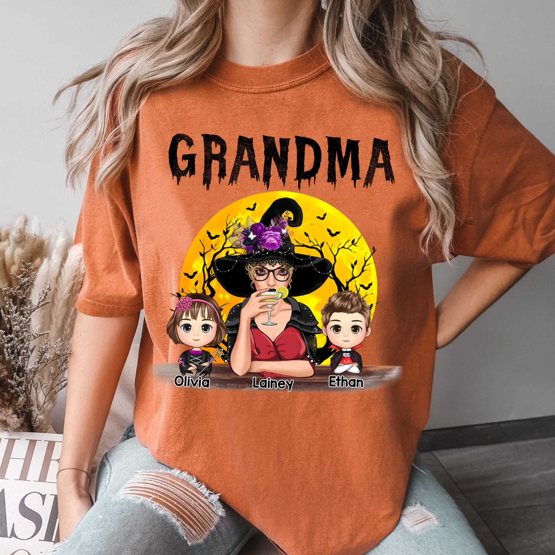 Comfort Colors® Custom Grandma With Grandkids Halloween Art TH