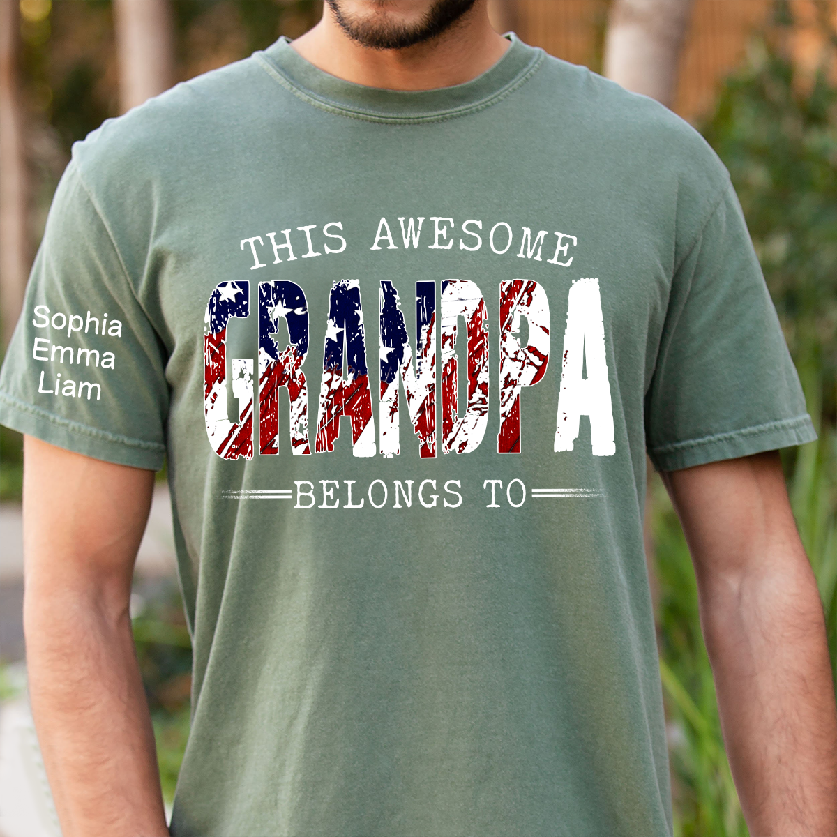 This Awesome Grandpa Belongs To Custom Name Shirt, Patriotic USA Flag Grandpa, Personalized Family Names Gift For Father's Day 4th Of July