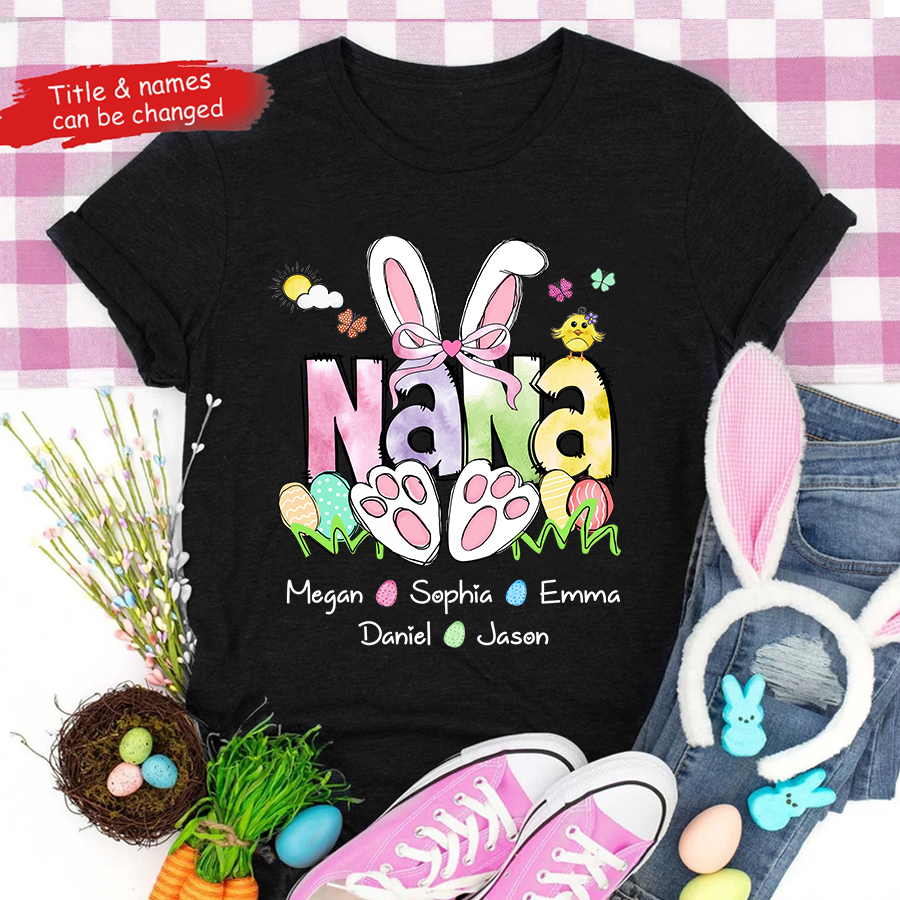 Custom Easter Grandma Shirt, Gift For Grandma, Grandma Easter Shirt With Grandkids Names T-Shirt