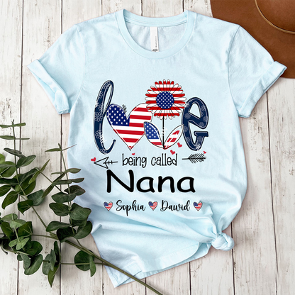 Custom Love Being Grandma USA Shirt, Personalized Nickname And Grandkids