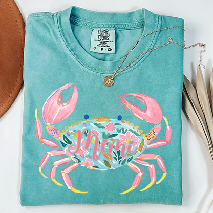 Comfort Colors® Personalized Mimi Crab Shirt, Custom Grandma Beach Shirt, Cute Floral Crab Summer Tee, Ocean Vacation Gift for Mimi Nana Gigi, Birthday Mothers Day Shirt
