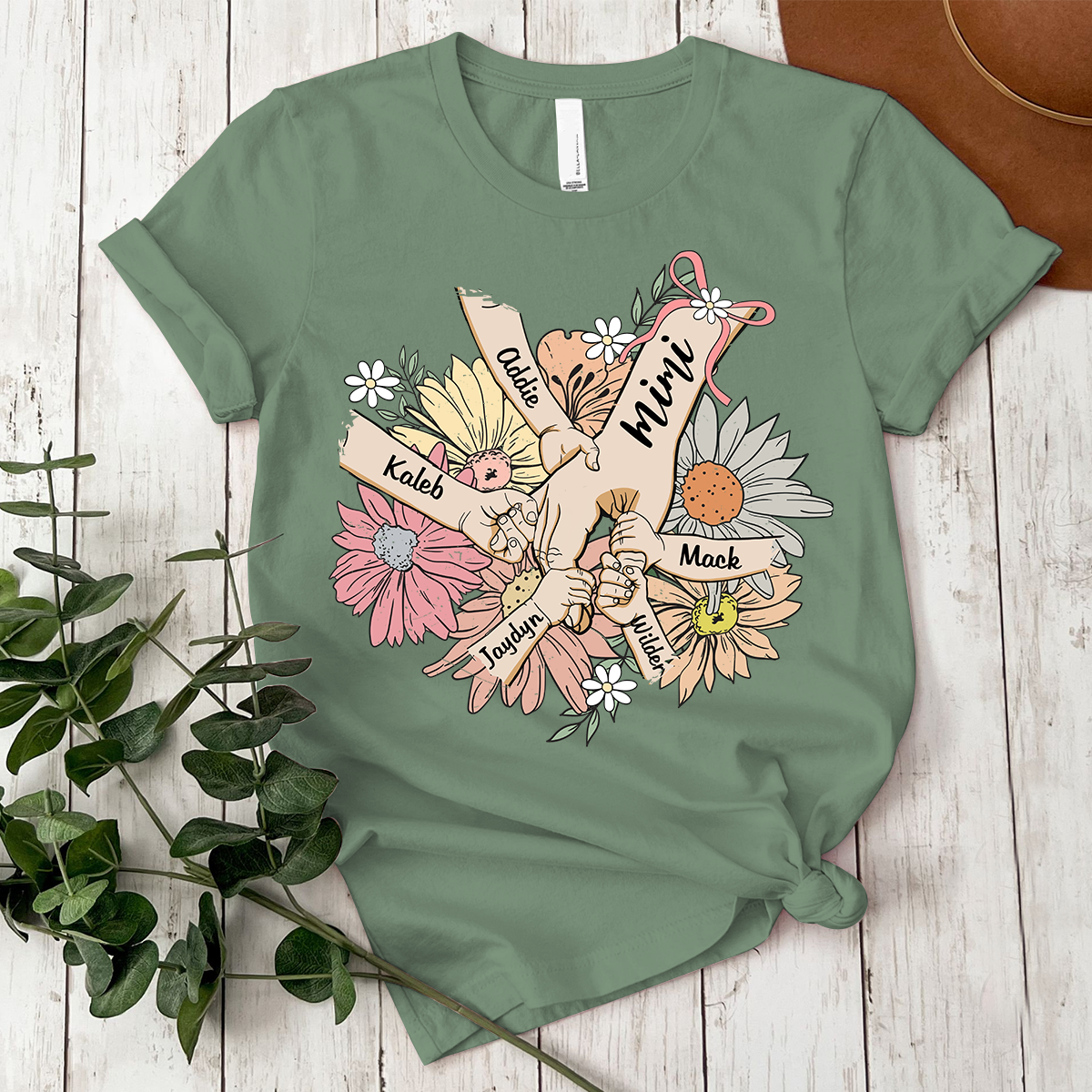 Custom Grandma Hand Retro flower Shirt, Personalized Nickname And Grandkids, Gift For Mother's Day