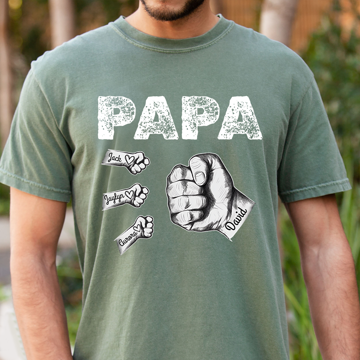 Personalized Papa Fist Bump Shirt with Kids Names, Custom Family Nickname T-Shirt for Dad Fathers Day Birthday 4th of July